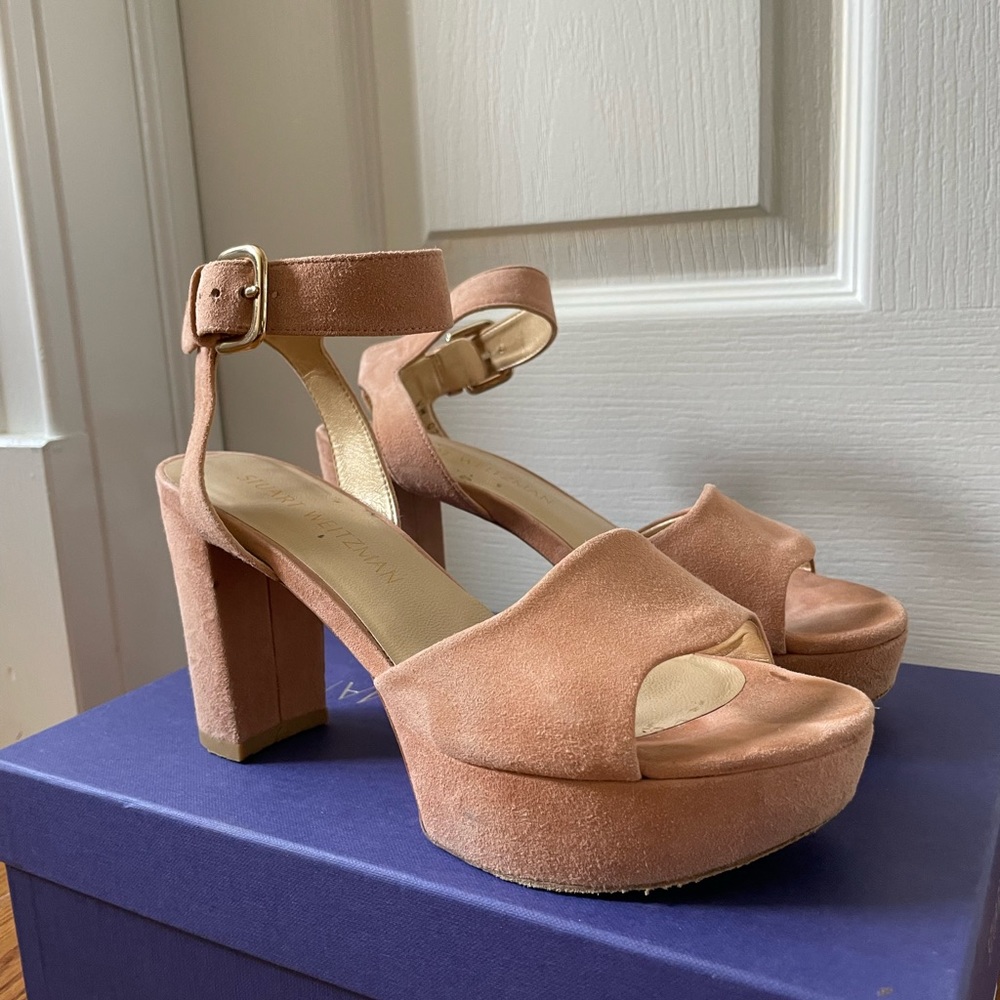 Stuart weitzman nudish peach suade platform sandals size 6